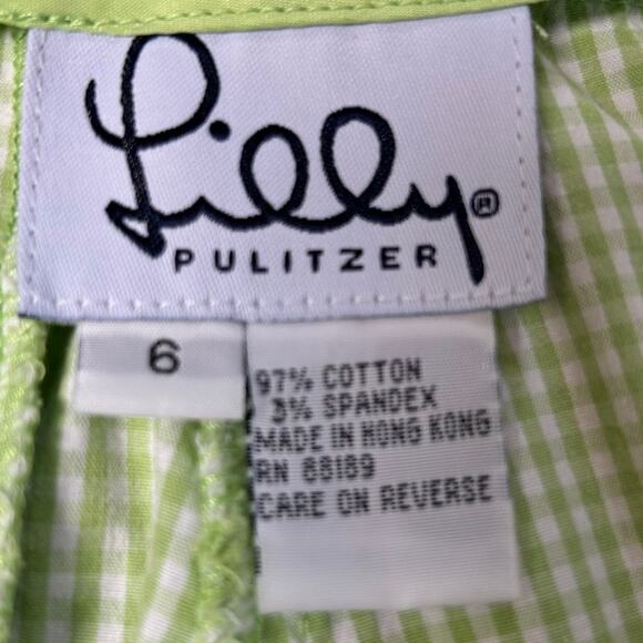 Lilly Pulitzer Green Gingham Pants Size 6 Cotton Stretch Preppy Coastal - Picture 5 of 6